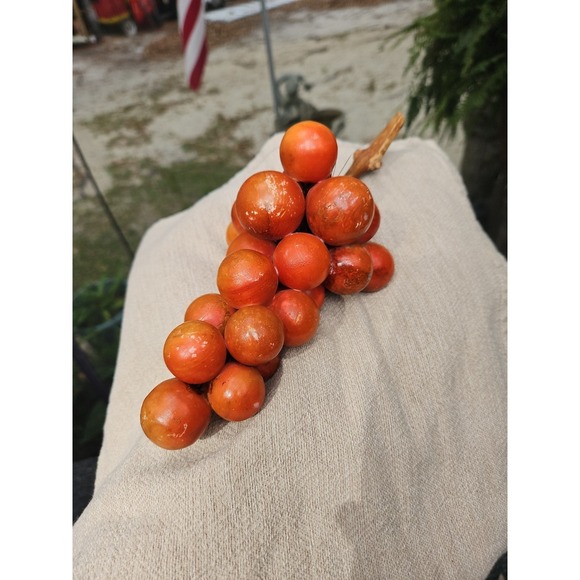 The Unbranded Brand Other - Vintage MCM Italian Alabaster Grape Cluster Orange Stone w/Wood Stem Mid-Mod 11"